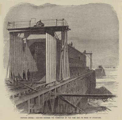 Pont Victoria, section montrant la formation du tube et son mode de structure (gravure) - English School