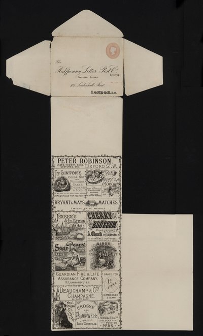 Papeterie postale victorienne de la Halfpenny Letter Post Company, Leadenhall Street, Londres - English School