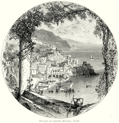 Vue du monastère des Capucins, Amalfi (gravure) - English School