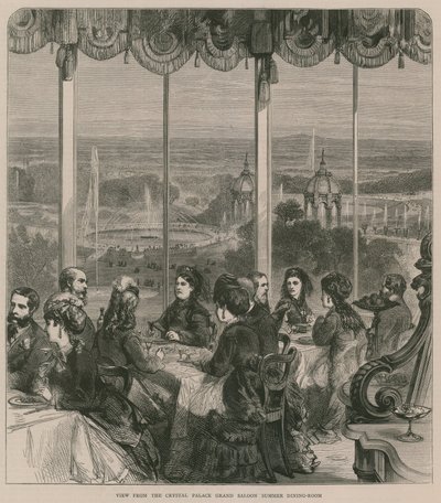 Vue depuis le grand salon du Crystal Palace, salle à manger d