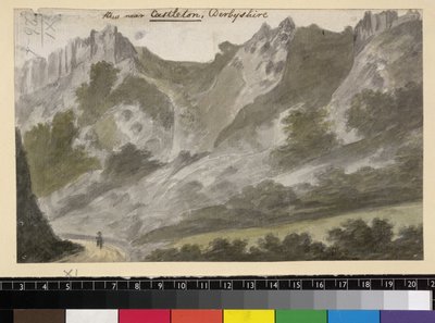 Vue près de Castleton, Derbyshire, vers 1790 (aquarelle sur crayon sur papier) - English School