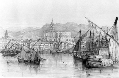 Vue de Malaga, de Spanish Scenery par George Vivian, publié en 1838 - English School