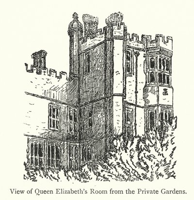 Vue de la chambre de la reine Elizabeth depuis les jardins privés - English School