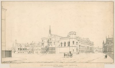 Vue de Westminster Hall, des tribunaux, etc., depuis le nord-ouest - English School