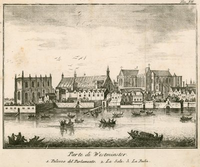 Vue du palais de Westminster, Londres - English School