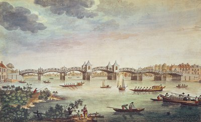 Vue du pont sur la Tamise à Hampton Court, gravé par John Bowles - English School