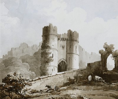 Vue de la porte du château de Carisbrooke, île de Wight - English School