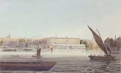 Vue de la façade fluviale de New Somerset House, depuis Bankside, 1796 - English School