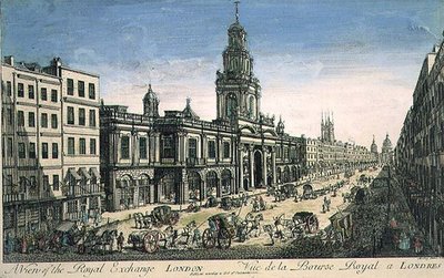Vue de la Bourse Royale, Londres (gravé par Pierre Moithey) - English School