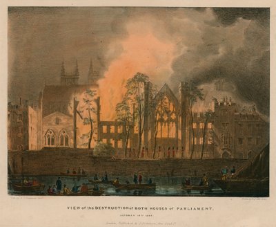 Vue de la destruction des deux Chambres du Parlement, 16 octobre 1834 - English School