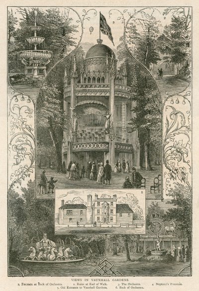 Vues des jardins de Vauxhall, Londres - English School