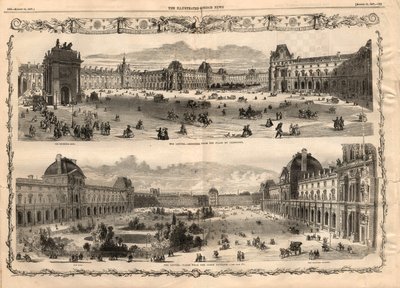 Vues de la Cour Carrée du Louvre à Paris. Gravure dans "The Illustrated London News" du 15 août 1857. - English School