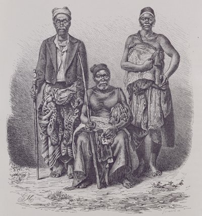Chef de village de la côte de Loango, avec femme et dignitaire, gravé d