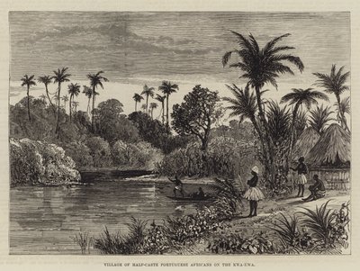 Village de Portugais métis africains sur le Kwa-Kwa (gravure) - English School