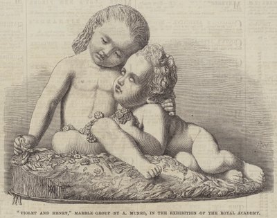 "Violet et Henry," Groupe en marbre par A Munro, à l