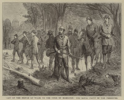 Visite du prince de Galles au duc de Hamilton, la fête royale dans les réserves (gravure) - English School