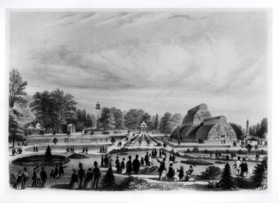 Visiteurs regardant la Palm House au Palais de Kew, vers 1860 - English School