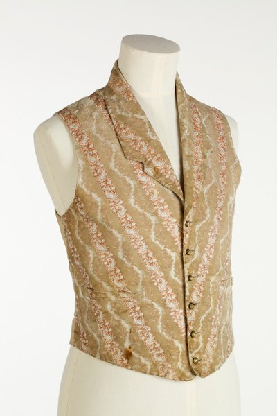 Gilet crème, beige et orange avec velours et brocart tissés, c.1850 - English School