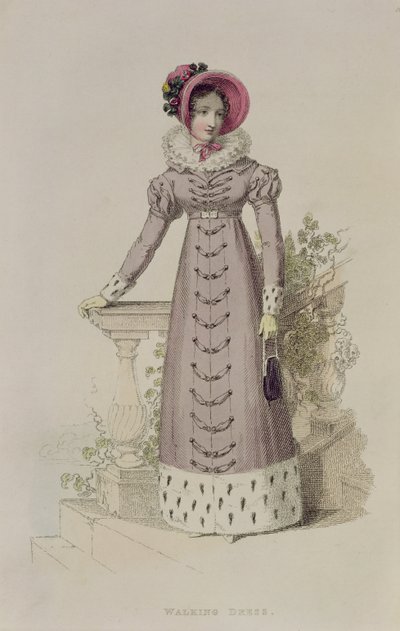 Robe de marche, planche de mode de Ackermanns Repository of Arts - English School