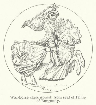 Cheval de guerre caparaçonné (gravure) - English School