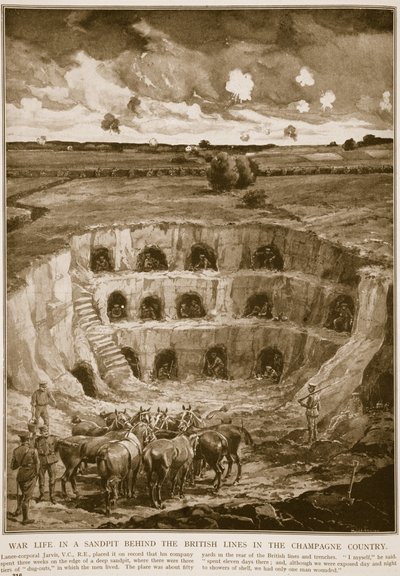 Vie de guerre dans une sablière derrière les lignes britanniques dans le pays de Champagne, 1914-19 - English School
