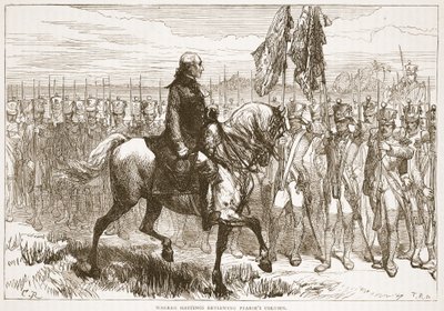 Warren Hastings passant en revue la colonne de Pearse, illustration de Cassell