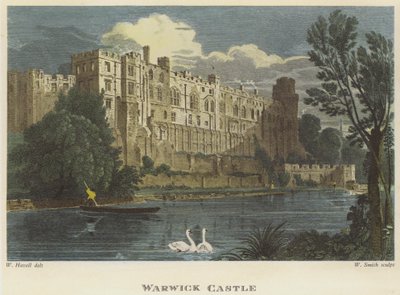 Château de Warwick, Warwickshire (gravure en couleur) - English School