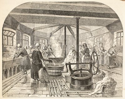 Lavoir à la prison de Brixton, illustration de The Criminal Prisons of London and Scenes from Prison Life par Henry Mayhew et John Binny, pub. 1862 - English School