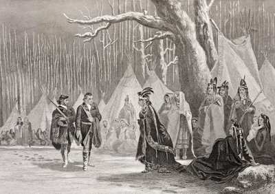 Washington et Gist visitent la reine indienne Alliquippa, de 