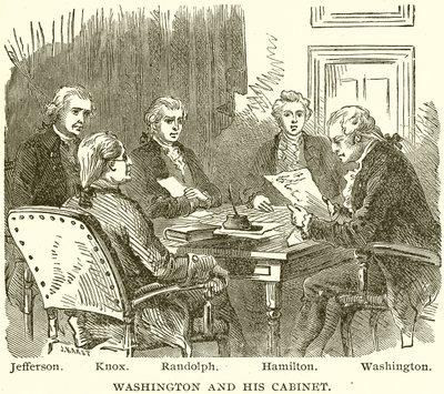 Washington et son cabinet. Jefferson. Knox. Randolph. Hamilton. Washington - English School