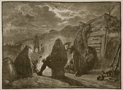 Washington au feu de camp à Valley Forge (illustration de Cassells Illustrated History of England) - English School