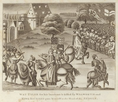 Wat Tyler, pour son insolence, est tué par Walworth et le roi Richard prend la tête des rebelles - English School