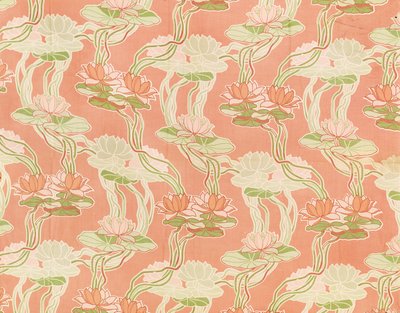 Nénuphars sur fond corail, design textile - English School