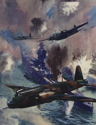 Bombardiers Wellington attaquant la base navale allemande de Kiel, 1939 - English School