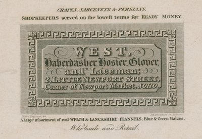 West, mercier, bonnetier, gantier et marchand de dentelles - English School