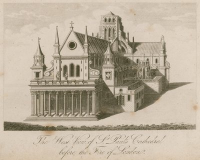 Vue ouest de la cathédrale Saint-Paul, avant le grand incendie de Londres - English School