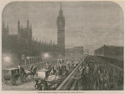 Pont de Westminster éclairé par la nouvelle lumière à chaux - English School