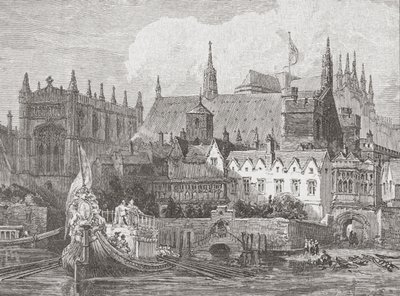 Westminster Hall vu depuis la Tamise sous le règne de Charles Ier, vers 1625-49 - English School