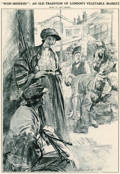 Gardiens de fouets : une vieille tradition du marché aux légumes de Londres ; Covent Garden, Londres - English School