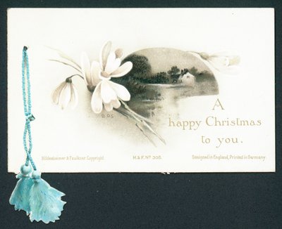 Perce-neige et maison au bord du lac, carte de Noël - English School