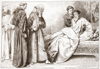 Wicliffe et les moines : scène dans la chambre à coucher, illustration de L