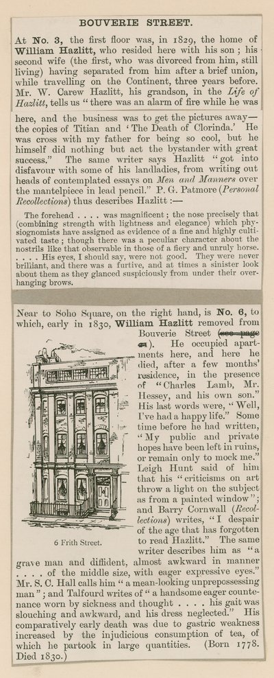 William Hazlitt et 6 Frith Street - English School