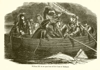 Guillaume III dans un bateau ouvert au large des côtes de Hollande - English School