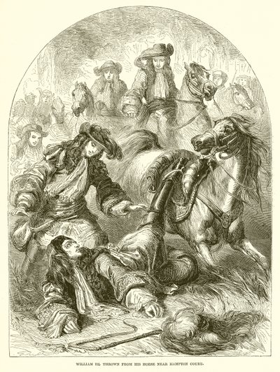 Guillaume III jeté de son cheval près de Hampton Court - English School