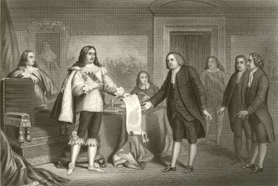 William Penn recevant la Charte de Pennsylvanie de Charles II - English School