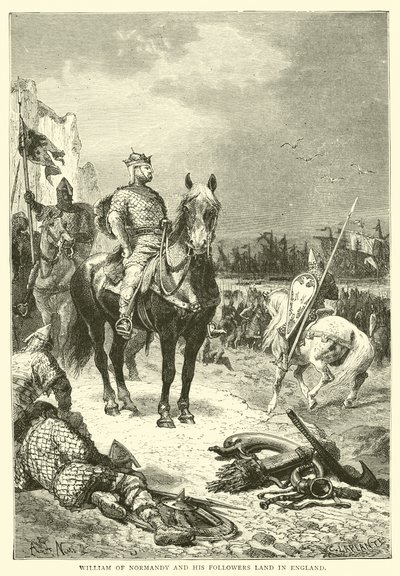 Guillaume de Normandie et ses partisans débarquent en Angleterre - English School