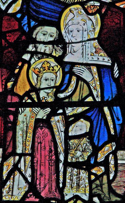 Fenêtre Ew représentant Sainte Anne, Joachim, la Vierge Marie et l