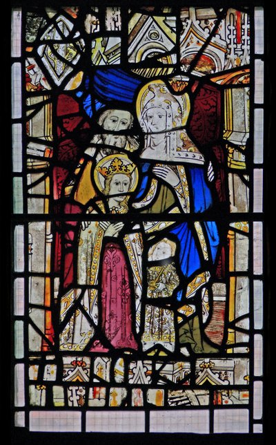 Fenêtre Ew représentant Sainte Anne, Joachim, la Vierge Marie et l