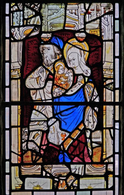 Fenêtre Ew représentant Sainte Anne, Joachim, la Vierge Marie et l