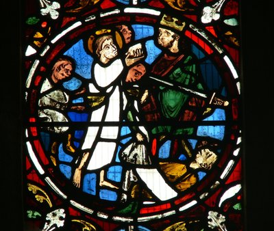 Fenêtre Ew représentant une scène de la légende de Saint Jean : le saint et la coupe empoisonnée - English School
